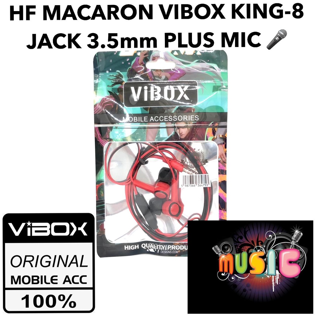 HF MACARON EARPHONE VIBOX KING-8 JACK 3.5mm  PLUS MIC PROMO SULTAN JAMIN MURAH