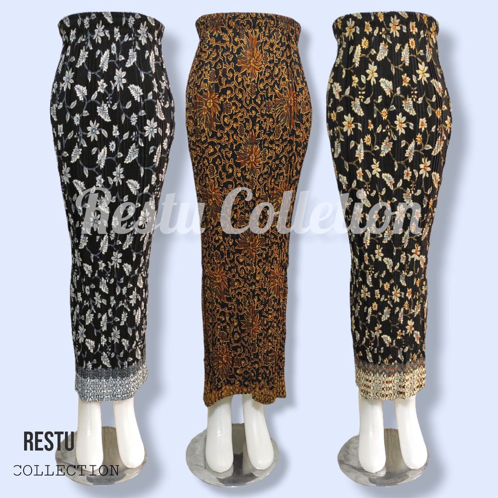 { COD } Rok Plisket Wanita Motif Batik Bawahan Wanita Seragam Kebaya Tunik Kemeja Wisuda Kondangan Bahan Premium