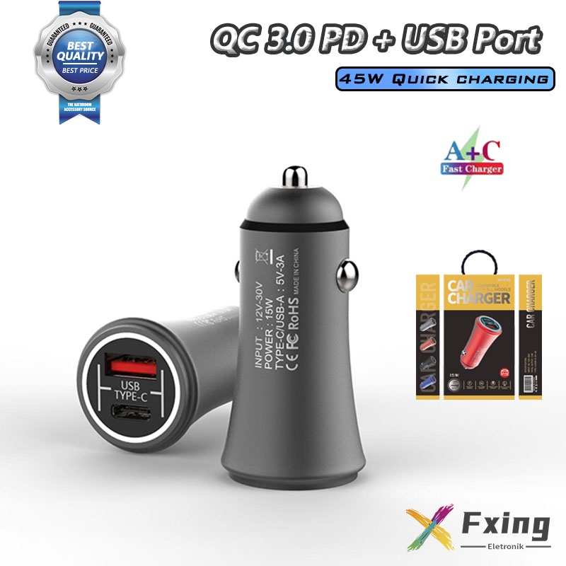 【CC004】Fxing JHY10 Car Charger Fast Charging 45W USB + PD Ports USB Type C QC3.0 PD3.0 Mobil Pengisi Daya Handphone Universal IOS iPad