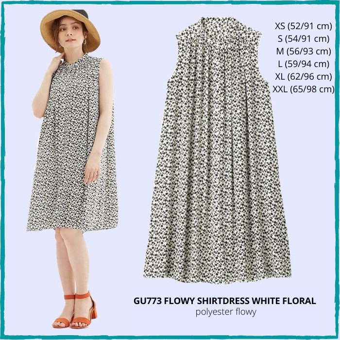 Dress Wanita Murah GU by Uniqlo 773 Flowy Shirtdress White Floral