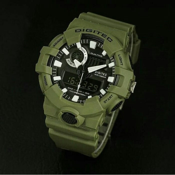 Jam Tangan Sport Pria Dua Waktu Digitec DG-2112 T Hijau Army, Barang Original