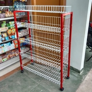 Rak Ciki Besi/ Rak Serbaguna Mini Market / Rak Display Roda Susun 5 Tebal / Rak Besi / Rak Susun 5 Besi