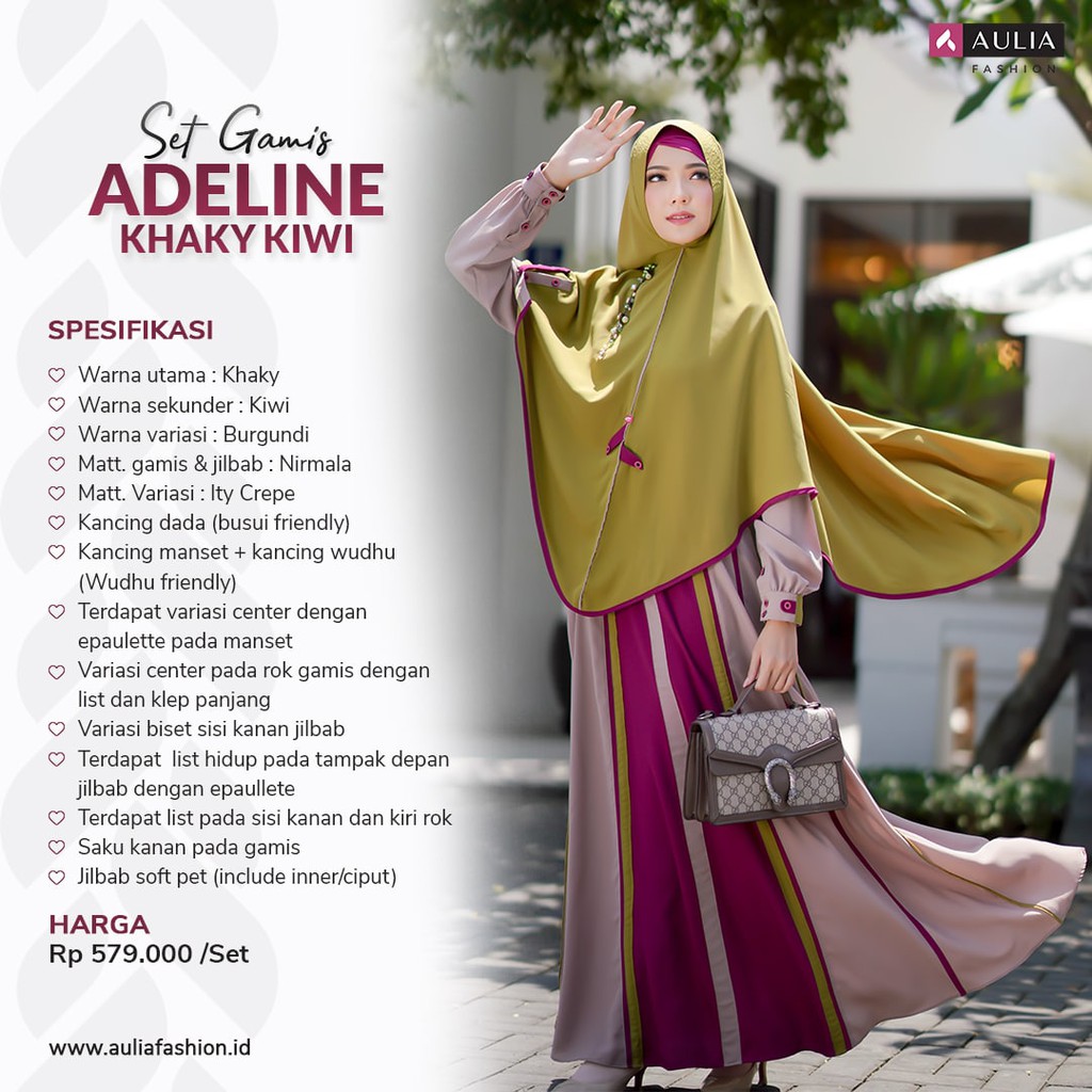 GAMIS SET KHIMAR AULIA FASHION TERBARU ADELINE KHAKY KIWI [BISA COD]