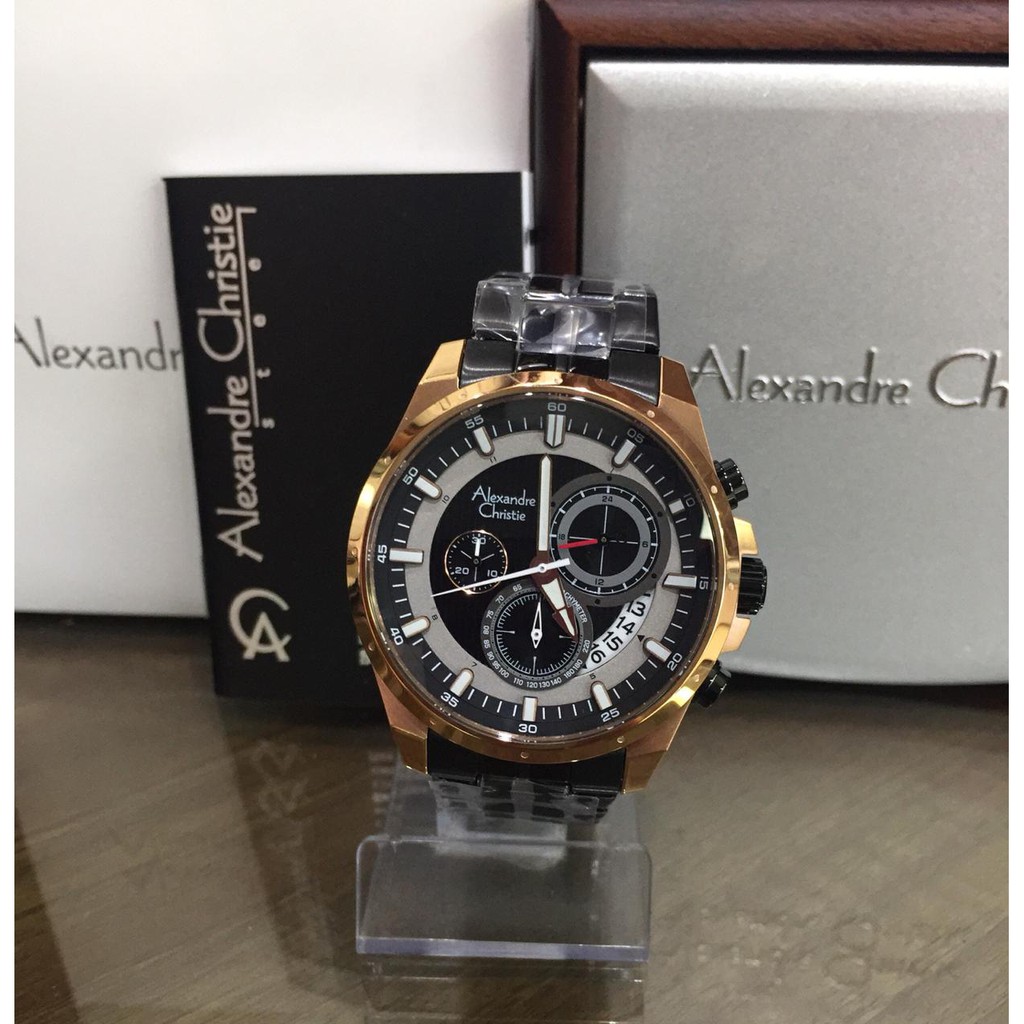 JAM TANGAN PRIA ALEXANDRE CHRISTIE 6496 BLACK ROSEGOLD ORIGINAL