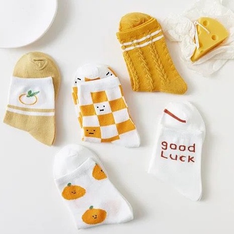 [littlecrab] Kaos Kaki Orange White Kaos Kaki Jeruk Oren Jingga Putih Kaos Kaki Panjang Cute Orange Women Socks Kaos Kaki Berkualitas High Quality Sock Korean Style