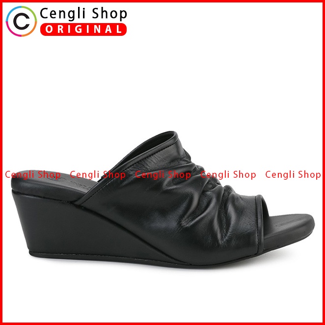 SANDAL WEDGES KULIT HUSH PUPPIES WANITA ORIGINAL TERBARU HITAM HW28