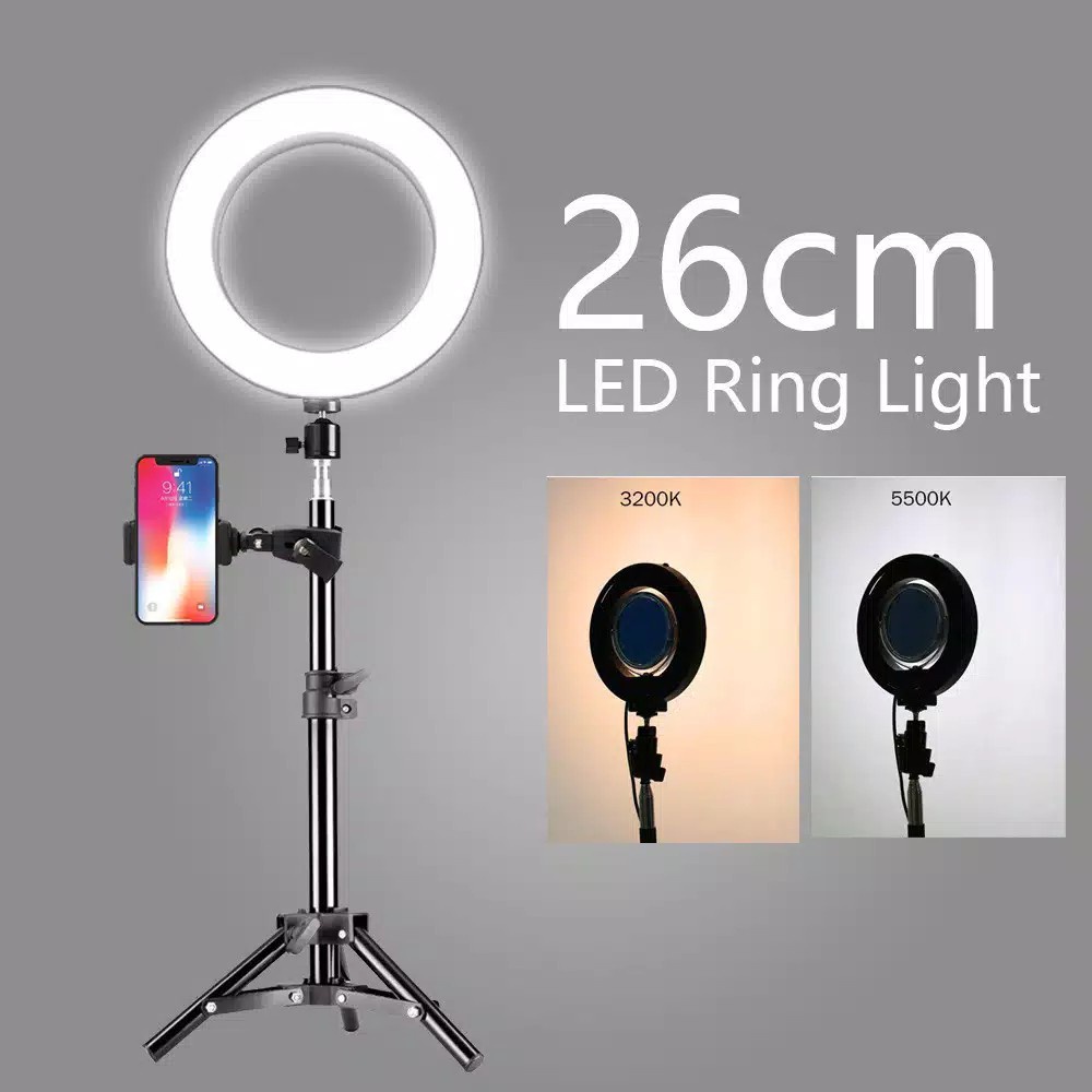 Selfie Ring Light LED 26cm Stand HP Lampu Kamera Vlogger Youtuber Aksesoris Handphone HP OCEANMART OCEAN MART Murah Grosir