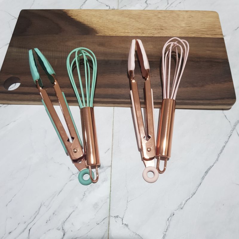 SET Whisk tongs mini capit kocokan telur rosegold silicon silikon kue