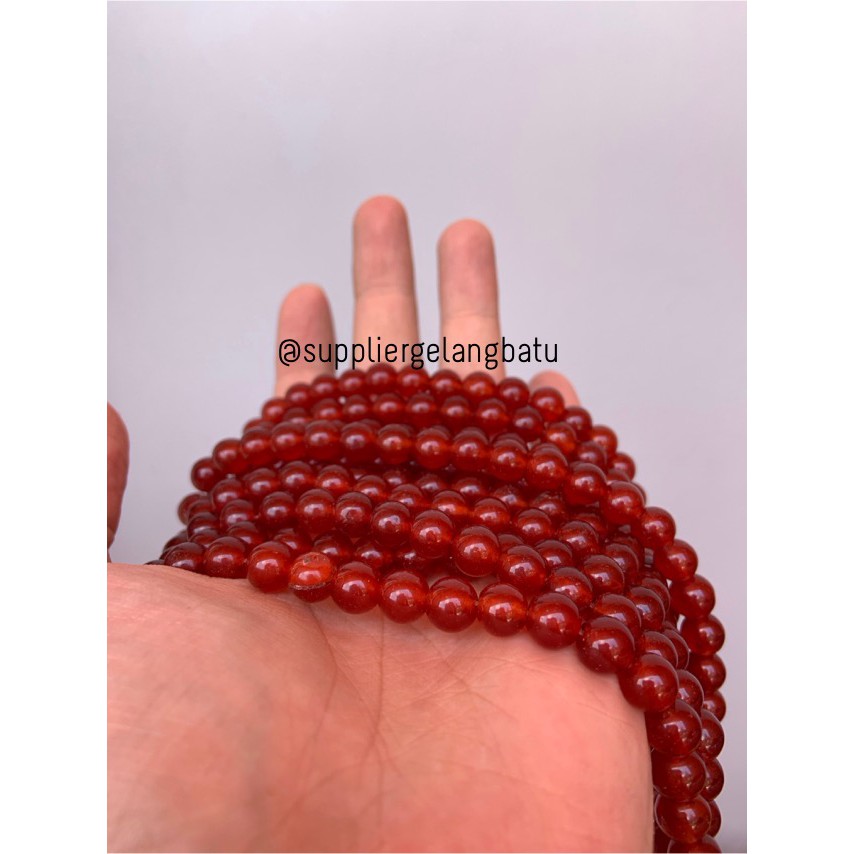 manau merah red garnet natural glossy bracelet necklackle 8mm kilap bahan craft aksesoris hiasan