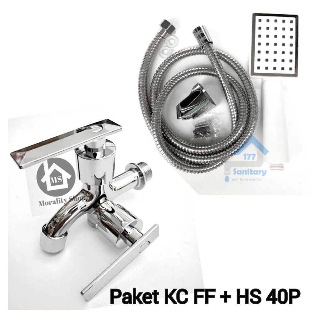 Paket Hemat Keran air Cabang FF /C10 dan Shower Semprotan Pancuran Mandi Kotak BT7P / 40P Minimalis