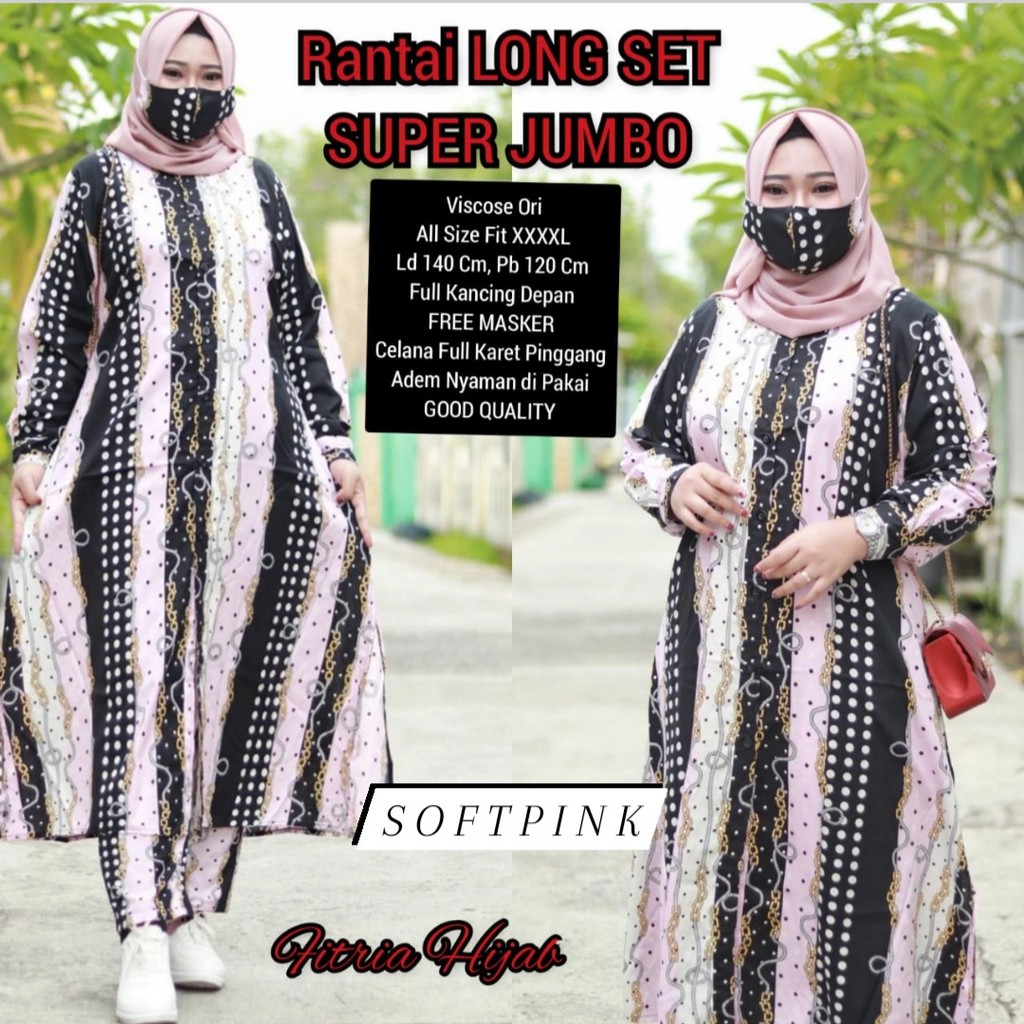 Ld 140 Rantai Long Set Jumbo Baju Setelan Long Tunik Kulot Wanita Jumbo Terbaru