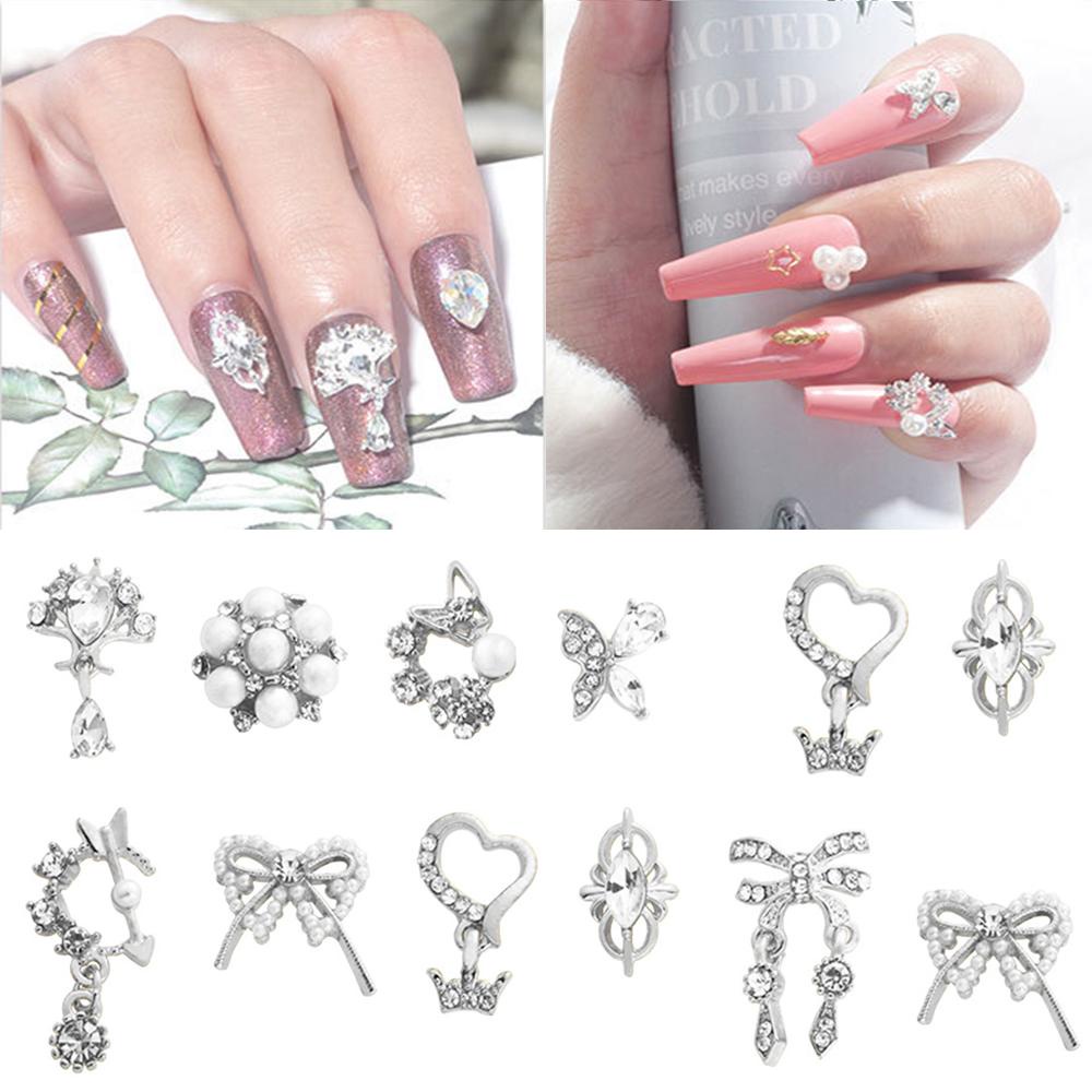 AUGUSTINA Augustina Dekorasi Nail Art Mewah Shiny Charms Sayap Rumbai Rantai Liontin Busur Simpul 3D Kuku Zirkon