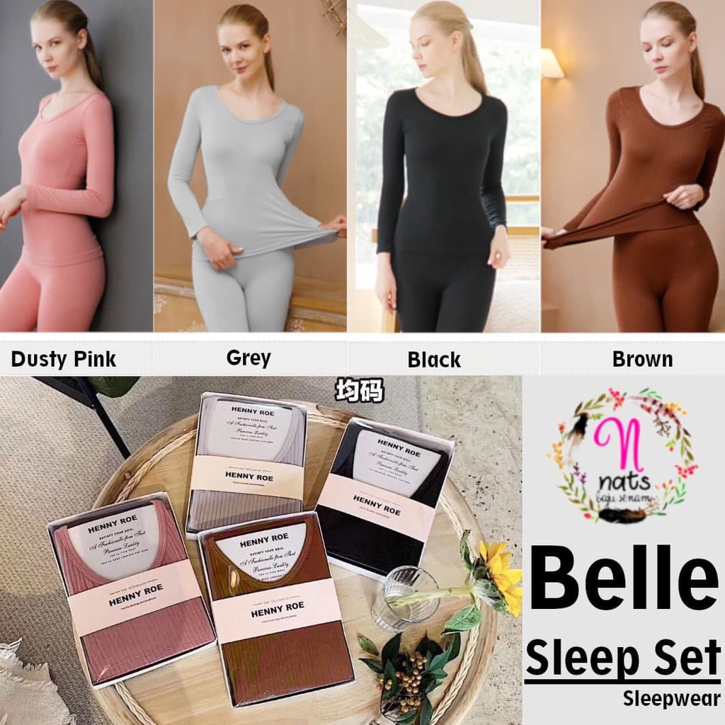 Piyama BELLE Sleep Set baju tidur piyama wanita baju tidur import baju tidur tangan panjang(W0V8) Ba