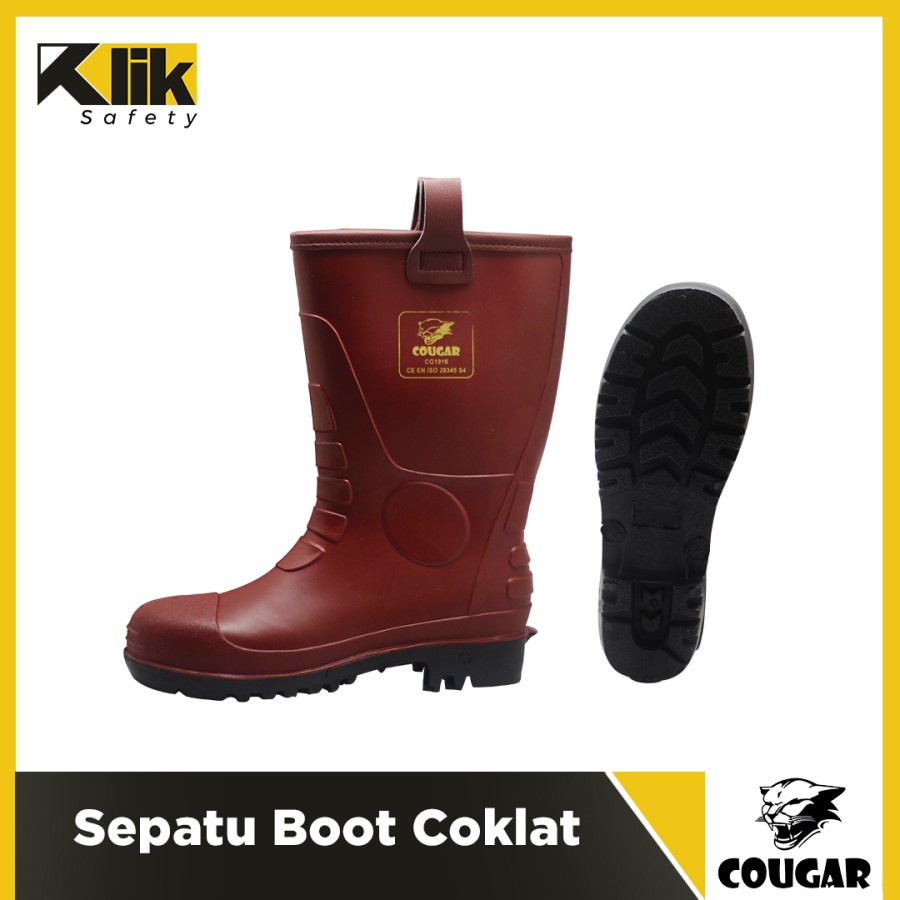 COUGAR Sepatu Safety Kerja Proyek Selutut Boot Coklat Kulit COUGAR