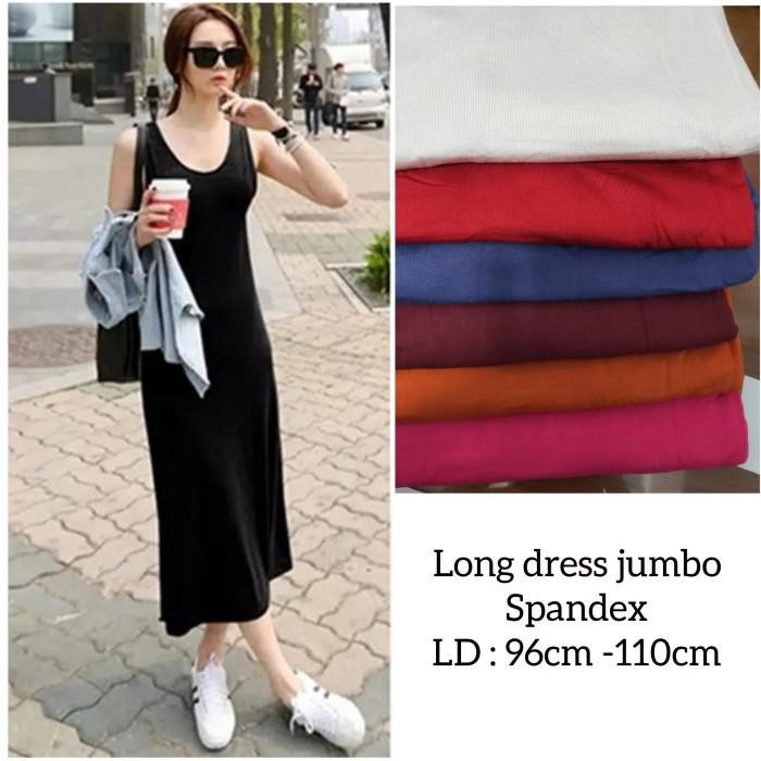 D1 Long Dress Tanpa Lengan Polos Termurah Jumbo / Dalaman Musliman Wanita - Rayon Hitam