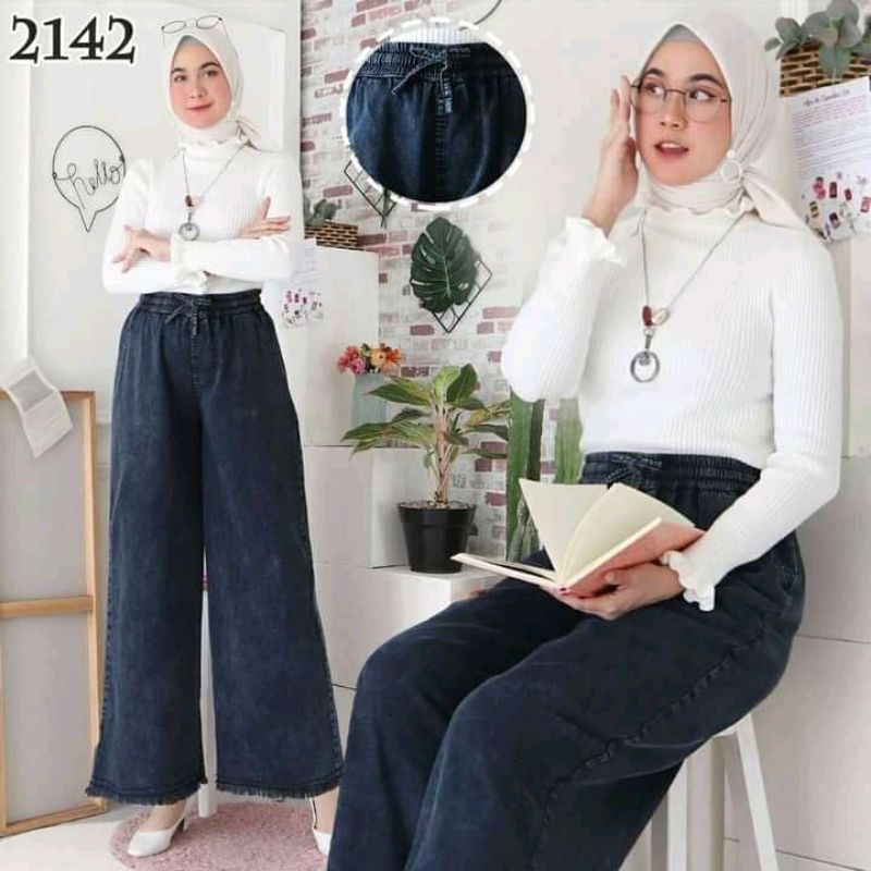 CELANA KULOT JEANS HIGHWAIST PREMIUM//KULOT RAWIS SNOW KULOT PINGGANG FULL KARET