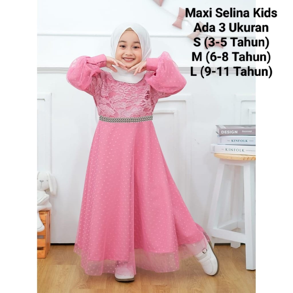 COD☑️PAKAIAN GAMIS ANAK TERBARU/MAXI SELINA KIDS/3 SIZE 3-5THN_6-8THN_9-11THN/MATT BROKAT KOMBIN TILLE DOT/PAKAIAN GAMIS ANAK MURAH/GOOD QUALITY