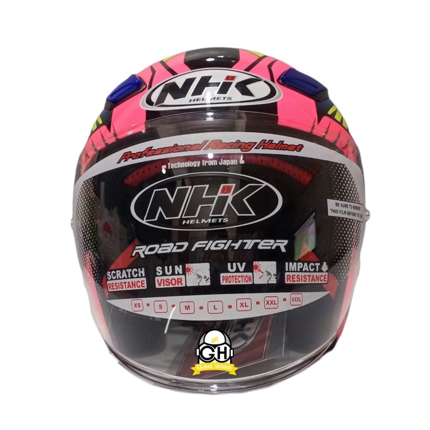 HELM NHK R1 AZLAN PINK FLO BLUE DOUBLE VISOR HALF FACE HELMET SNI