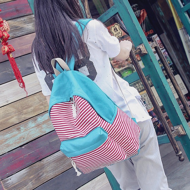 Tas ransel salur backpack kanvas polyester anak remaja wanita fashion korea import