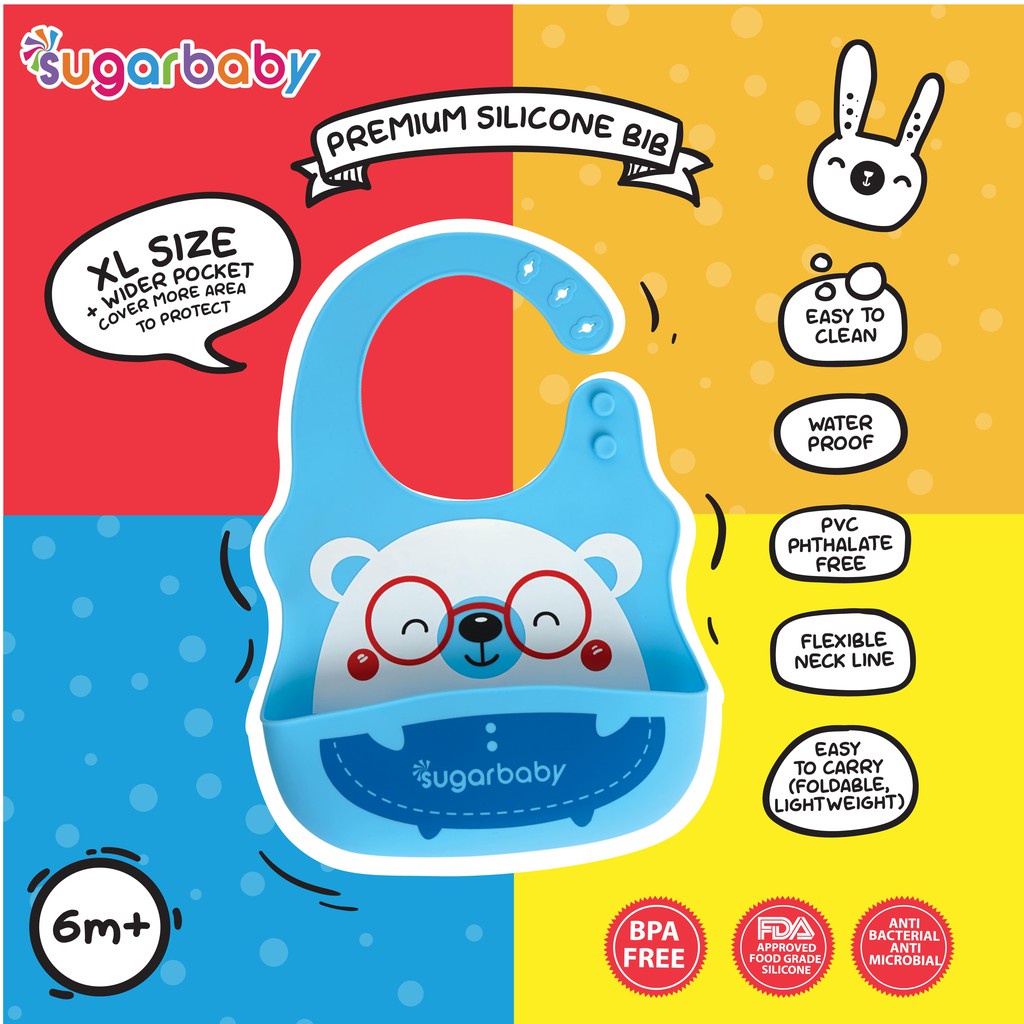 SUGAR BABY Premium Silicone BIB XL Size / bib bayi/ bib silicone/ celemek bayi