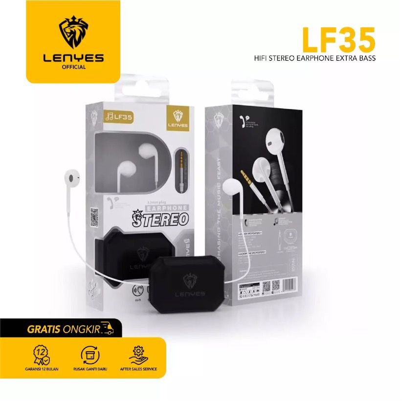 VICTORY Headset Stereo LENYES LF35 Hifi Extra Bass with Handsfree Microphone 3.5mm + Bonus Case Headset