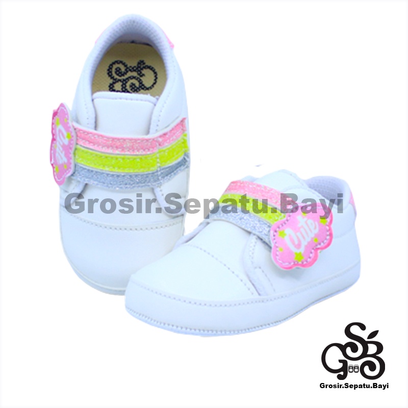 sepatu prewalker bayi perempuan umur 2-14 bulan model Cute Rainbow Kuning