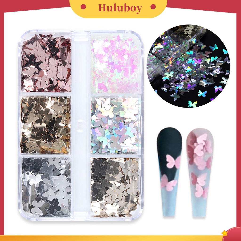 Huluboy Huluboy♡ 1 Kotak Serpihan Foil Desain Kupu-Kupu Irregular Reflektif Terang Saturation Tinggi Untuk Manicure