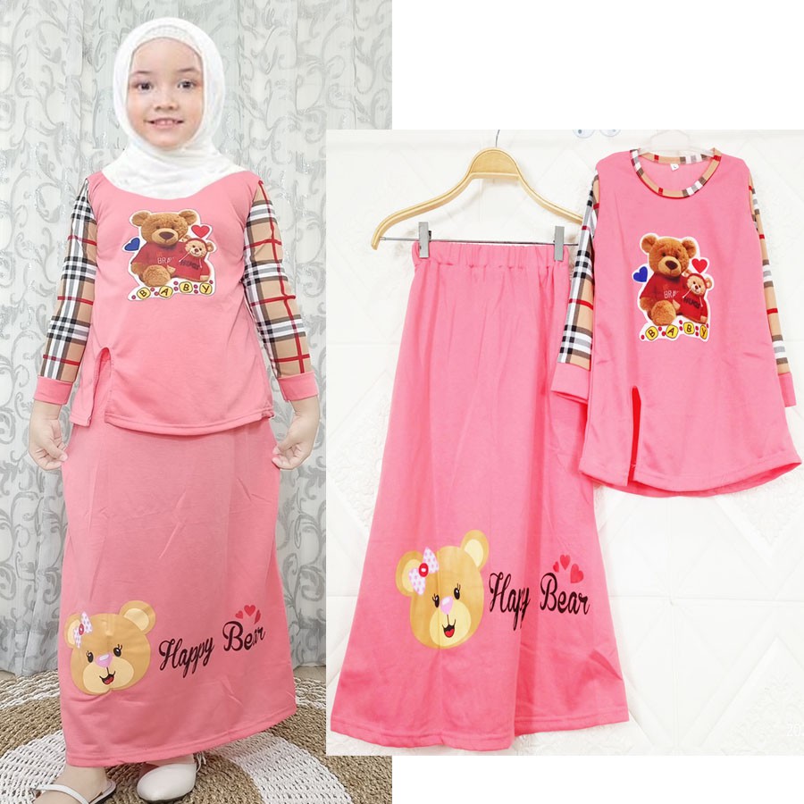 SET BAJU DAN ROK HAPPY BEAR ANAK SETELAN 4-12tahun CARLINA