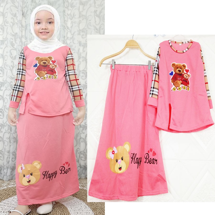 SET BAJU DAN ROK HAPPY BEAR ANAK SETELAN 4-12tahun GL FASHION