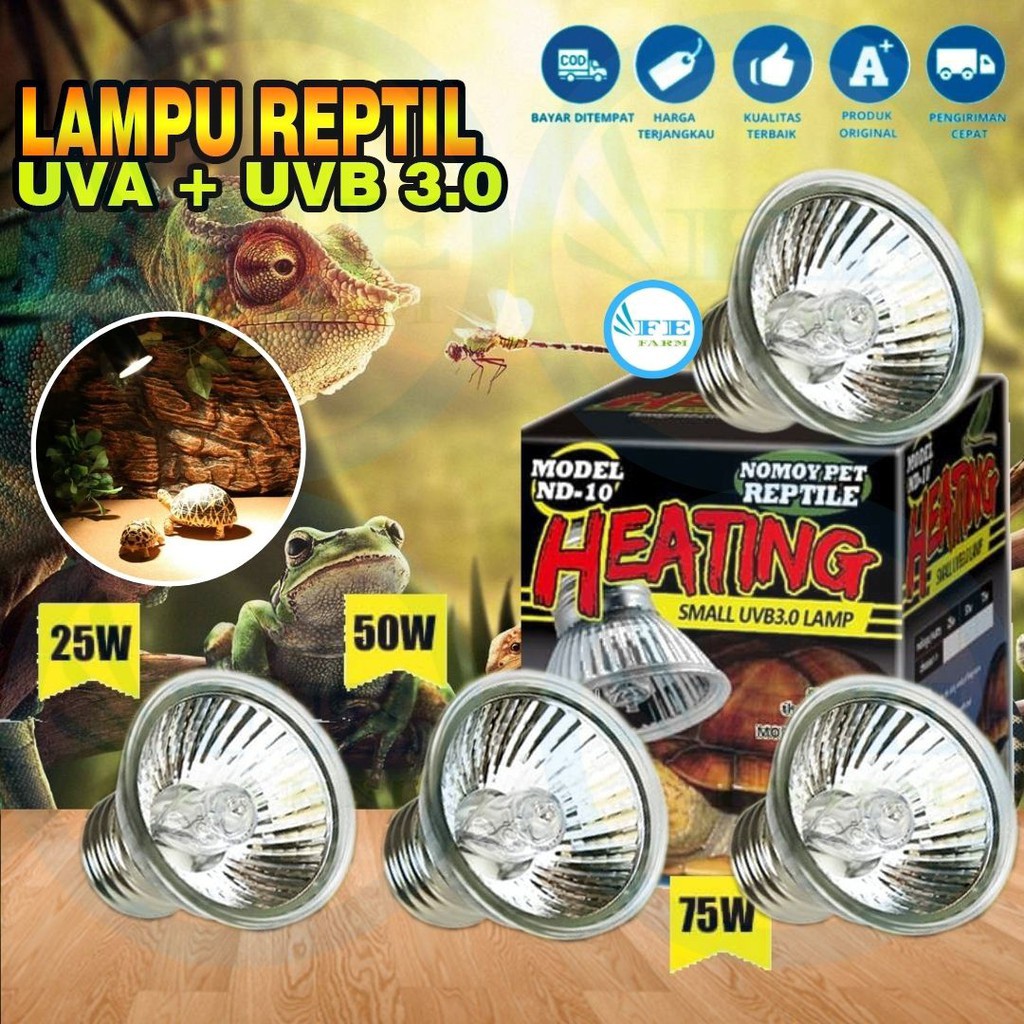 LAMPU UVA UVB 25 W UNTUK KESEHATAN HEWAN REPTIL KURA IGUANA KADAL DAN LAINNYA FEFARM