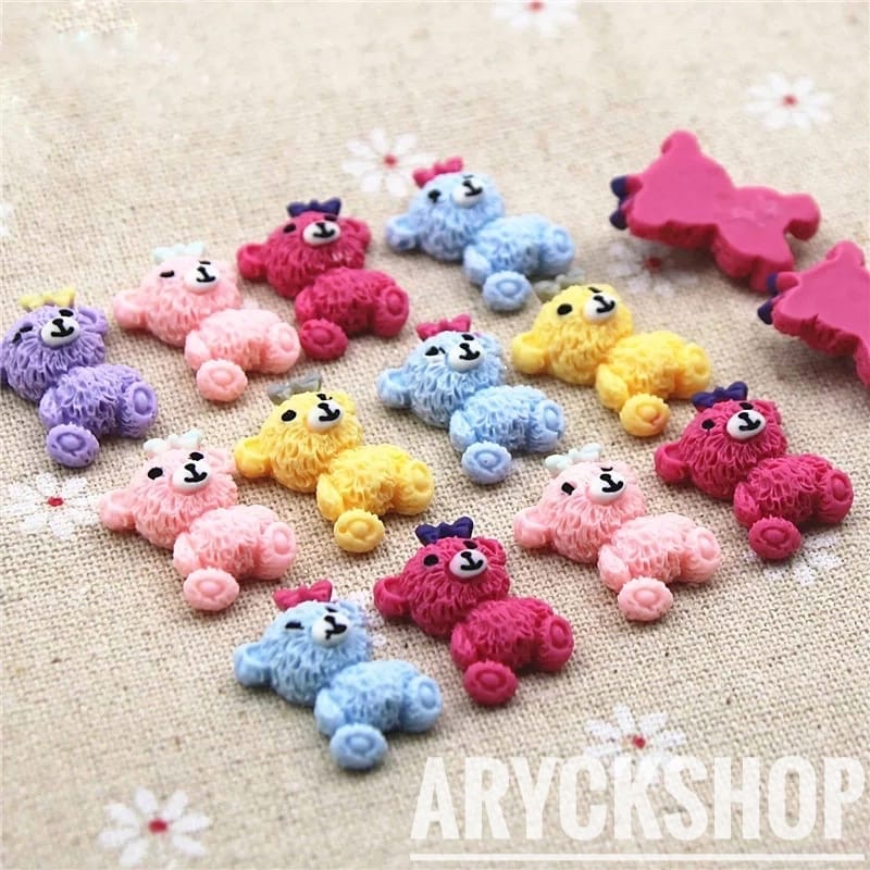 Resin Boneka Beruang Pita 16x21mm isi 4pcs Bahan craft tasbih Digital bling aksesoris rambut jepit