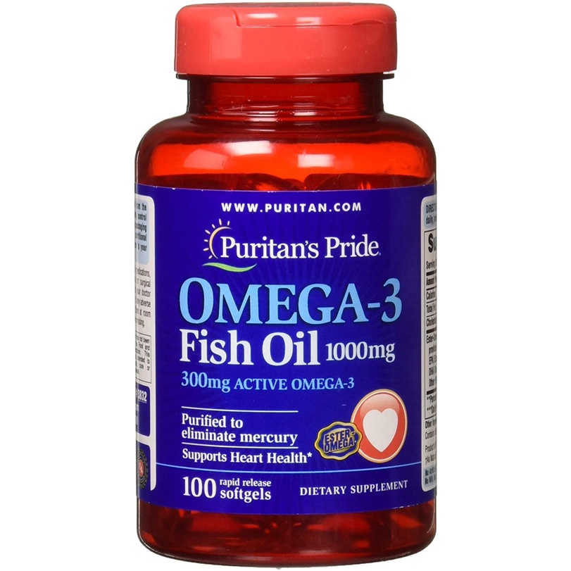Puritan's Pride Omega-3 Fish Oil 1000 mg (300 mg Active Omega-3)-100 Softgels