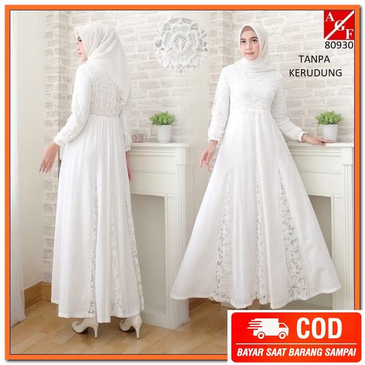 Baju Gamis Abg Gamis Terbaru 2021 Kekinian Lebaran Wanita Remaja  UJ738 Baju Gamis Putih Wanita Br