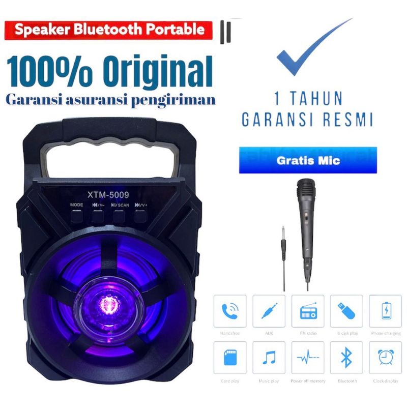 Speaker Bluetooth Portable XTM-5009 Speaker SQRS-003 bonus Mic Karaoke Radio Fm Speaker Mini Super Bass