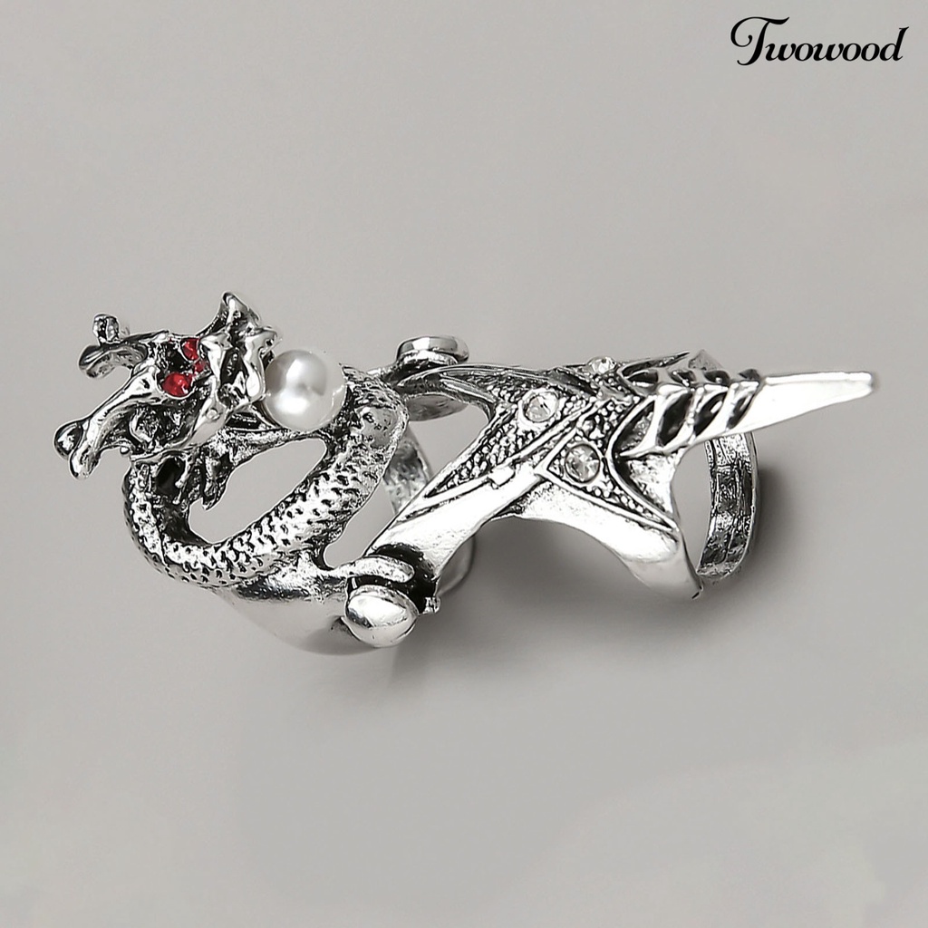 Twowood Long Finger Tip Unisex Ring Rock Style Imitation Pearl Dragon Shape Claw Ring Cosplay Accessaries