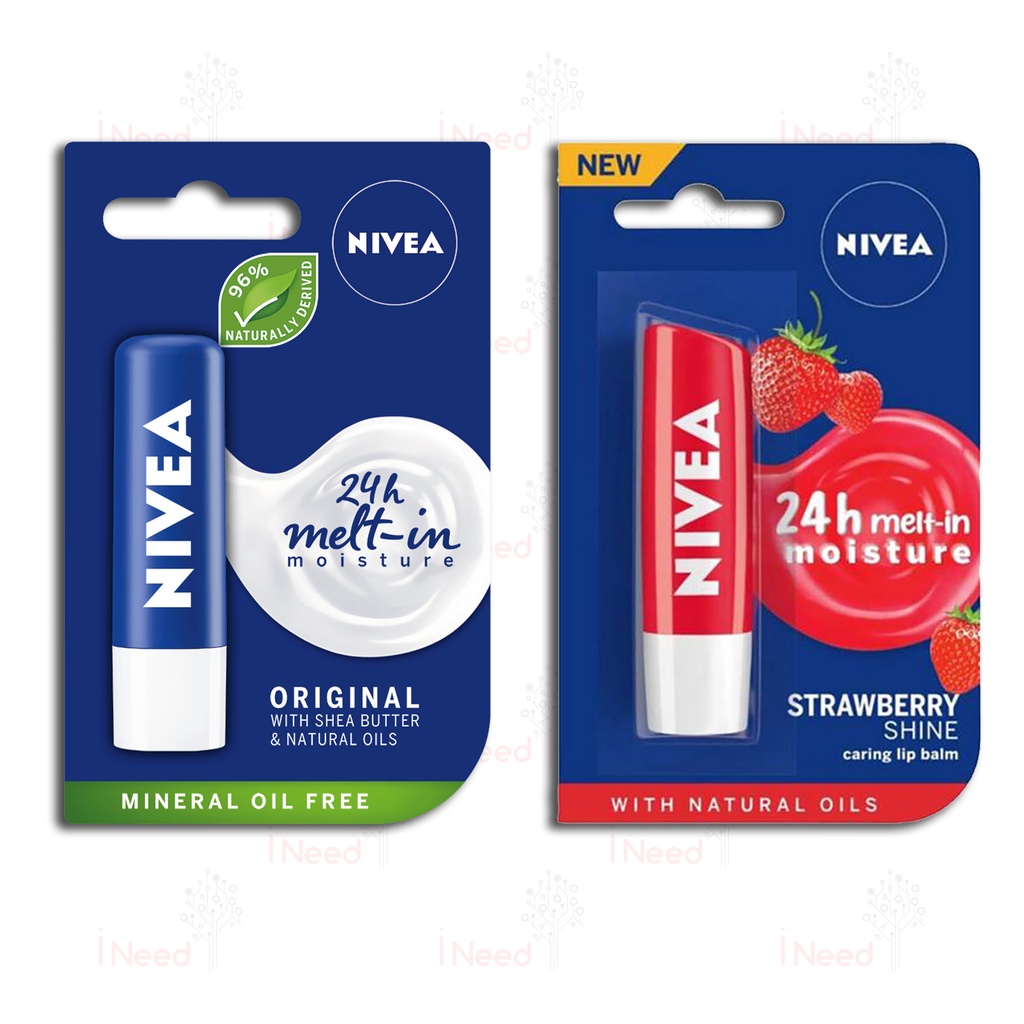 (INEED) Nivea Lip Care Lip Balm Original Care - Strawberry Shine - 4,8 g