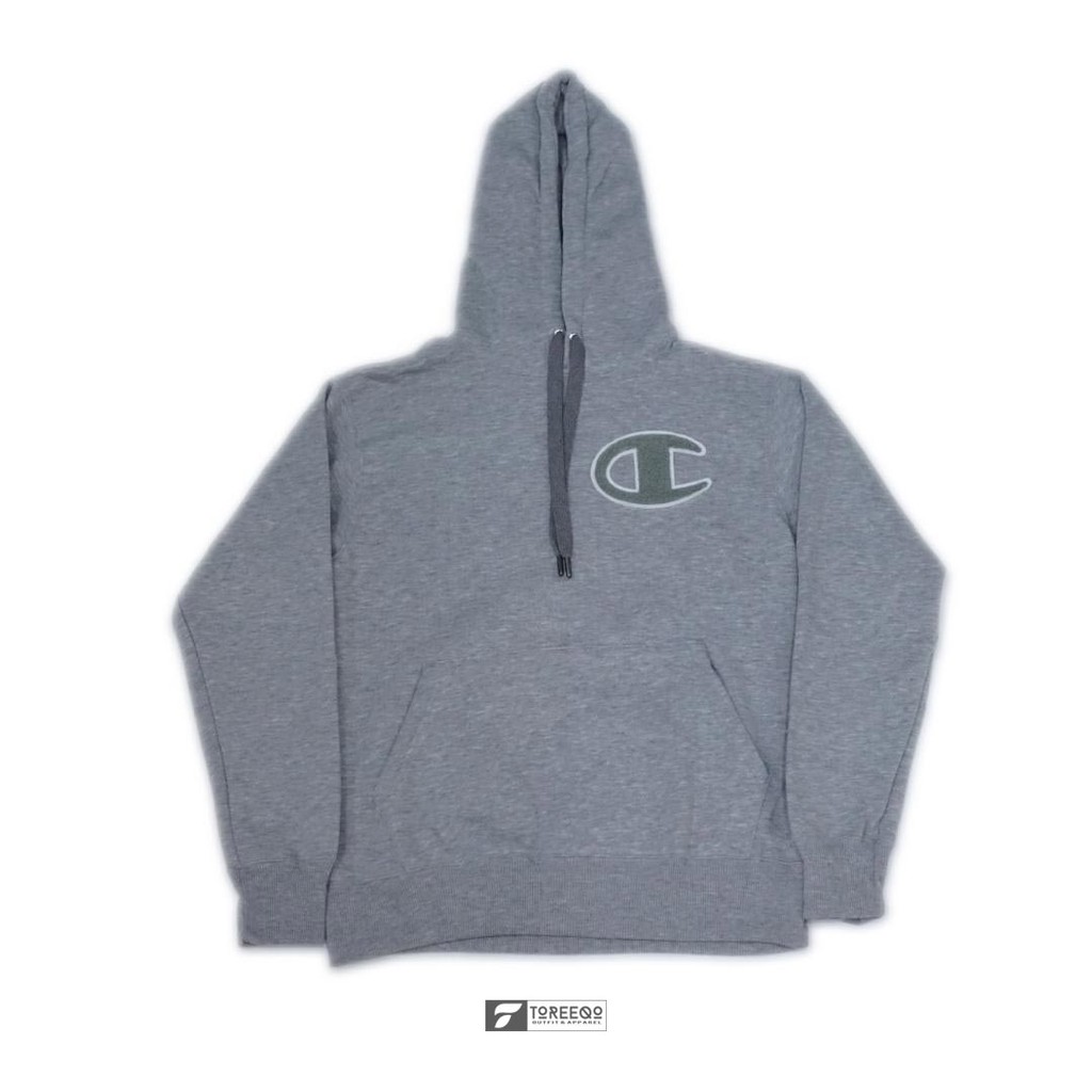 HOODIE CHAMPION JP BIG LOGO PATCH GREY ORIGINAL 100%