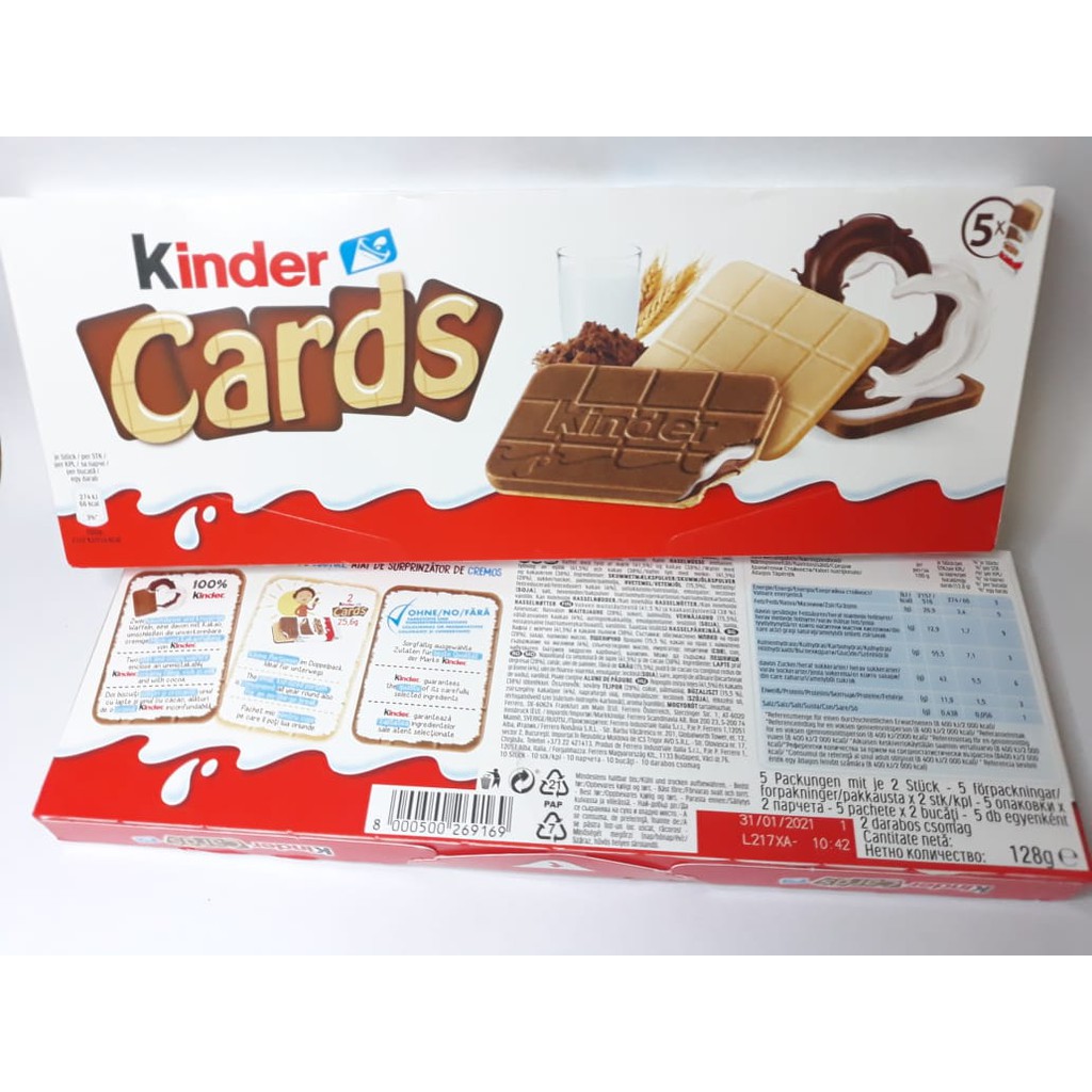 Kinder Cards Waffle Coklat 1box x 5packs 128gr Original Jerman