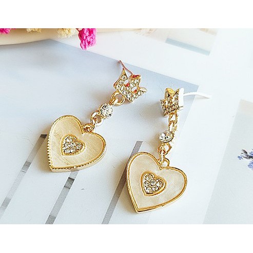 LRC Anting Tusuk Fashion Yellow Love Heart Earrings With Diamonds D64448