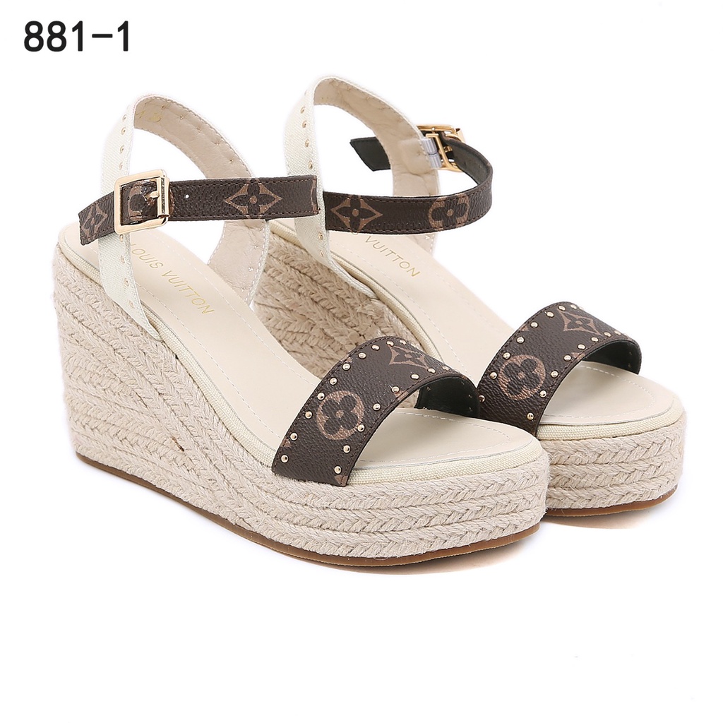 Open Toe Platform Casual Style Block Heels Mules Logo #881-1