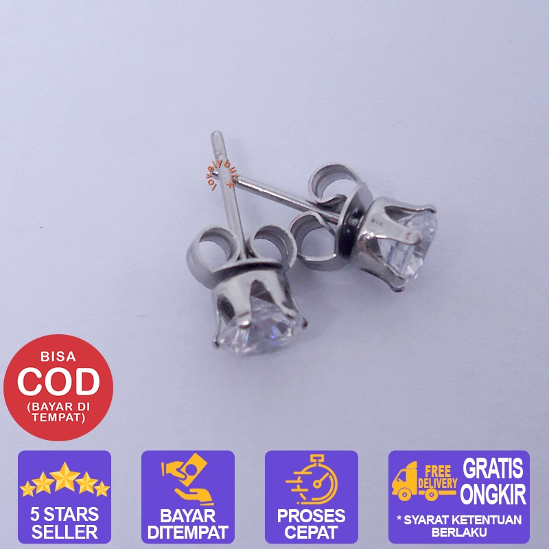 Lovelybutik Anting Titanium Tindik Crown Anting Titanium Wanita Ukuran Permata 0,6 cm