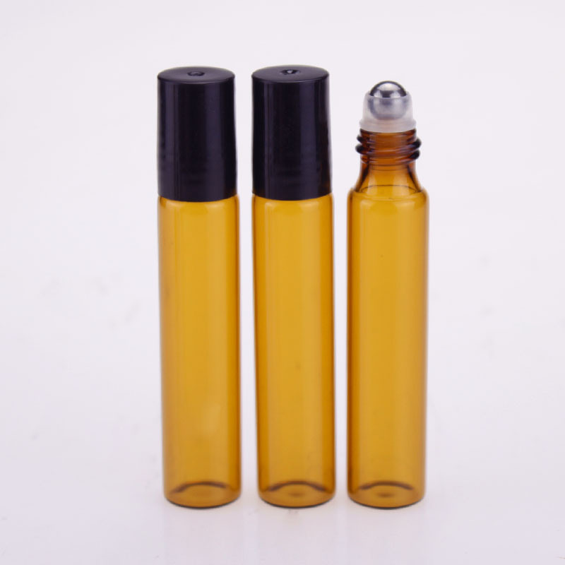 10ml Empty Amber Glass Bottle with Stainless Steel Metal Ball / Portable Perfume Container Glass Bottles Refillable Bottl