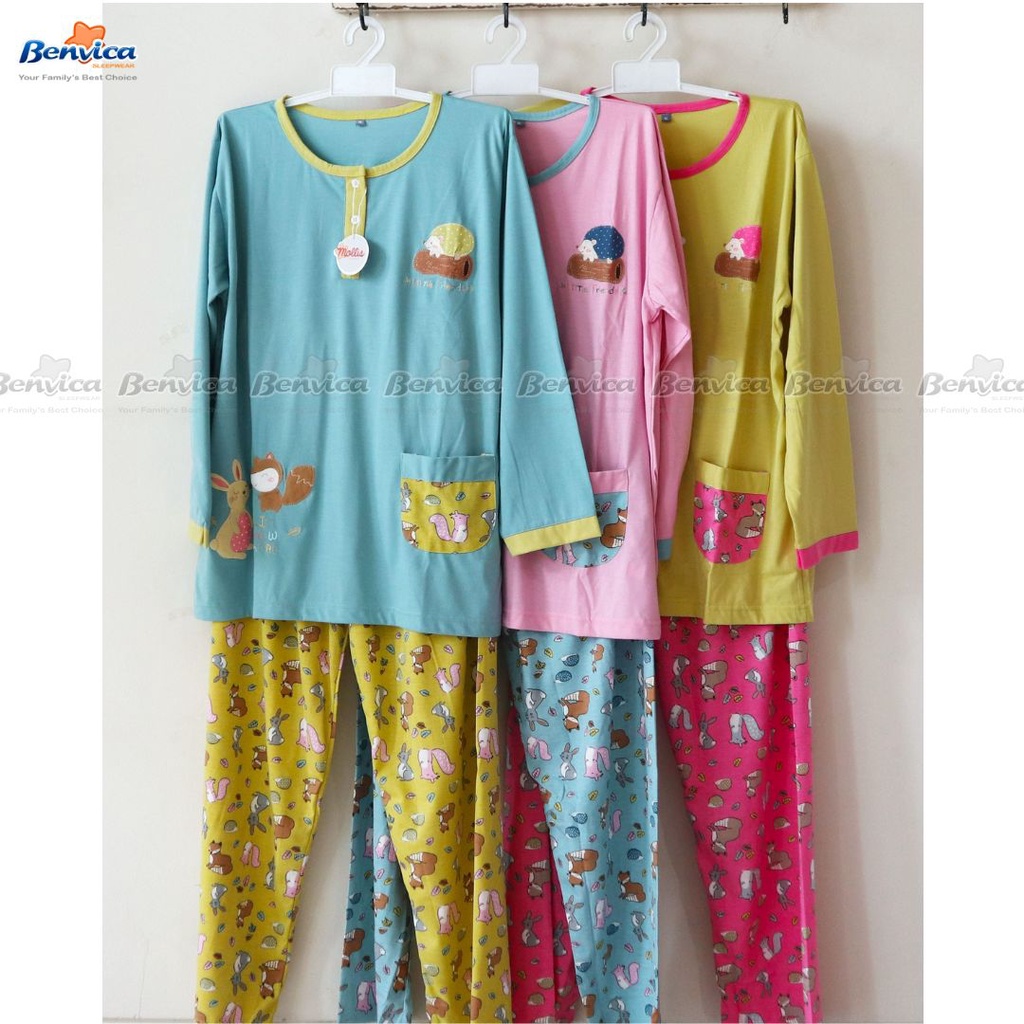 BAJU TIDUR PIYAMA LENGAN PANJANG KAOS PREMIUM XL MOLLIS AL - C