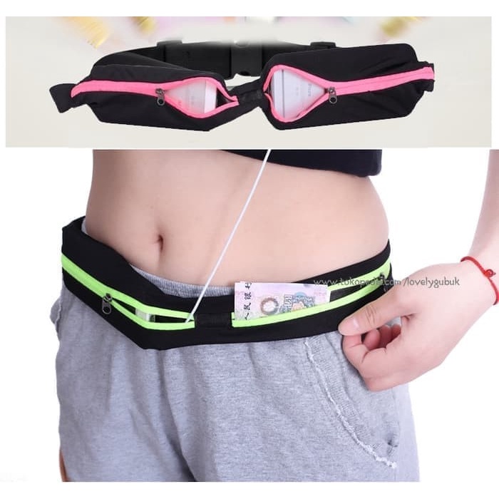 LJ-Double Pocket Running Belt, Tas Jogging Ikat Pinggang