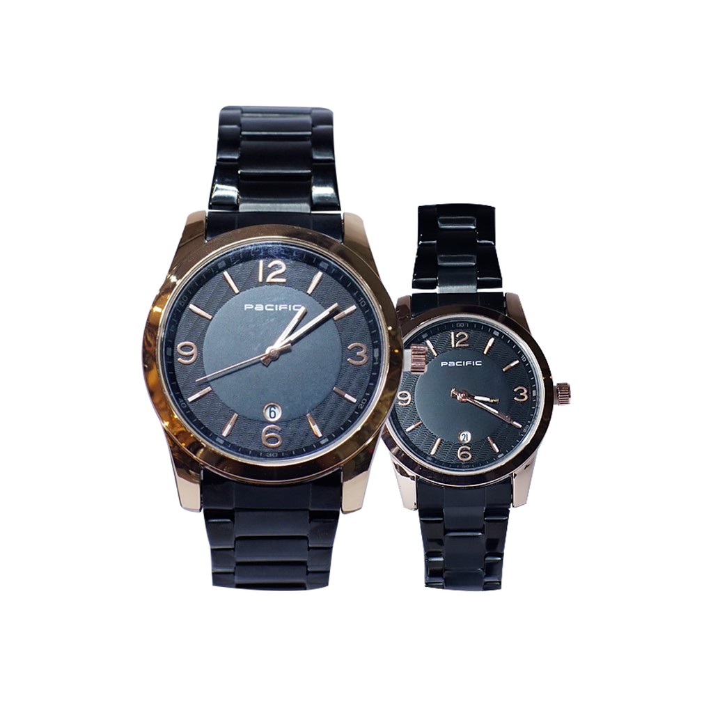 JAM TANGAN PACIFIC COUPLE BLACK GOLD TERMURAH