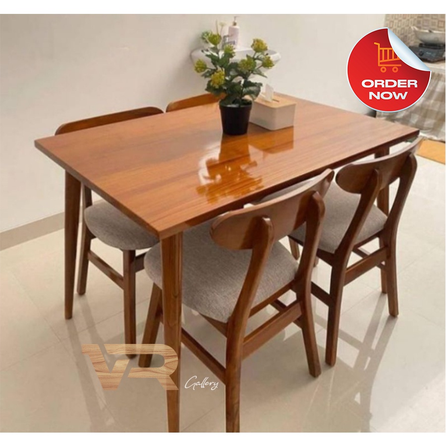 TERMURAH  meja makan daun meja tebal 3cm kursi makan ropan kursi 4 kayu jati jepara