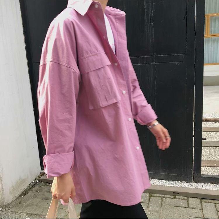  Kemeja  Oversize  Longgar Casual Pria  Lengan Panjang Warna 