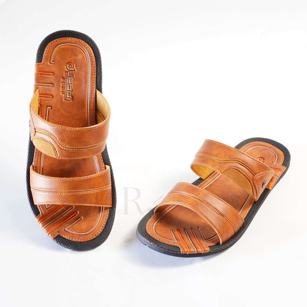 JEDDI [MAX 201] Sandal Selop Pria Kasual Kulit Sendal Selop Slide Pria Sendal Santai Hangout Cowok Sandal Kulit Original