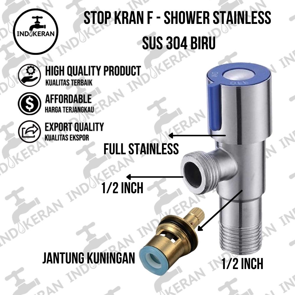 INDOKERAN - Stop Kran Shower F Stainless Biru - 1/2 Inch