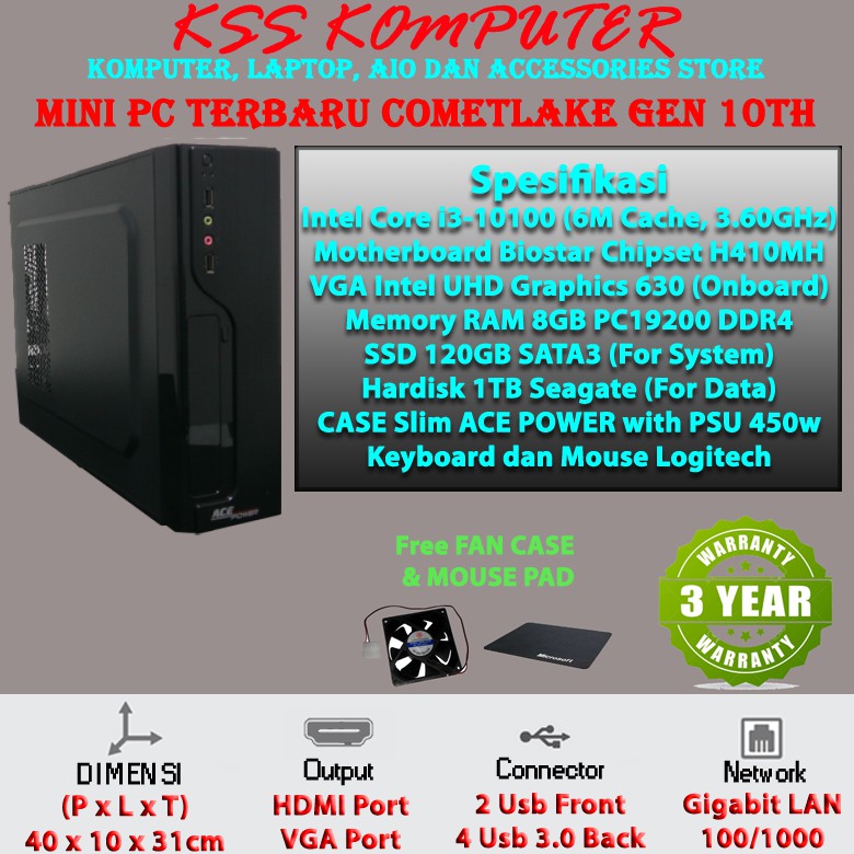 [Baru]Komputer MINI PC / CPU Rakitan I3 10100 DDR4 Comet Lake, Mini PC Masa Kini